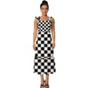 Pattern Checkered Squares Black White Pattern Tie-Strap Tiered Midi Chiffon Dress View1