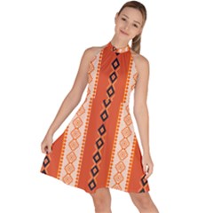 Geometrical Geometric Pattern Sleeveless Halter Neck A-line Dress by Sabxi