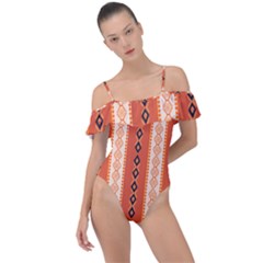 Geometrical Geometric Pattern Frill Detail One Piece Swimsuit by Sabxi