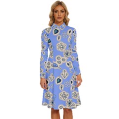 Abstract Pattern Long Sleeve Shirt Collar A-line Dress by Sabxi