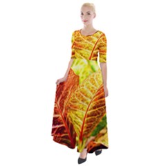 Leaves Plant Pattern Croton Nature Half Sleeves Maxi Dress by Sabxi