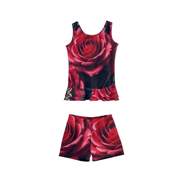 Red Roses Kids  Boyleg Swimsuit