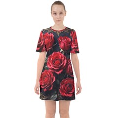 Red Roses Sixties Short Sleeve Mini Dress by Sabxi