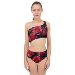 Red Roses Spliced Up Two Piece Swimsuit by Sabxi