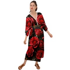 Red Roses Grecian Style  Maxi Dress by Sabxi