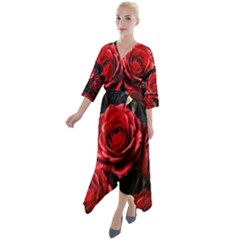 Red Roses Quarter Sleeve Wrap Front Maxi Dress by Sabxi