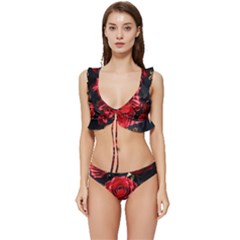 Red Roses Low Cut Ruffle Edge Bikini Set by Sabxi