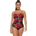 Red Roses Retro Full Coverage Swimsuit View1