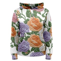 Embroidery Roses Floral Design Women s Pullover Hoodie by Sabxi