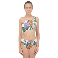 Embroidery Roses Floral Design Spliced Up Two Piece Swimsuit by Sabxi