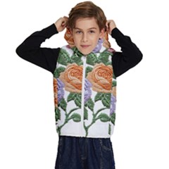 Embroidery Roses Floral Design Kids  Stylish Hooded Puffer Vest by Sabxi