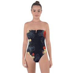 Korean Art Flowers Asian Pattern Tie Back One Piece Swimsuit by Sabxi