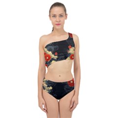 Korean Art Flowers Asian Pattern Spliced Up Two Piece Swimsuit by Sabxi