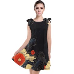 Korean Art Flowers Asian Pattern Tie Up Tunic Dress by Sabxi