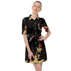 Korean Art Flowers Asian Pattern Belted Shirt Dress by Sabxi