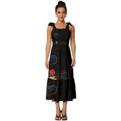 Korean Art Flowers Asian Pattern Tie-strap Tiered Midi Chiffon Dress by Sabxi