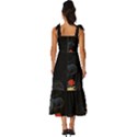 Korean Art Flowers Asian Pattern Tie-Strap Tiered Midi Chiffon Dress View4