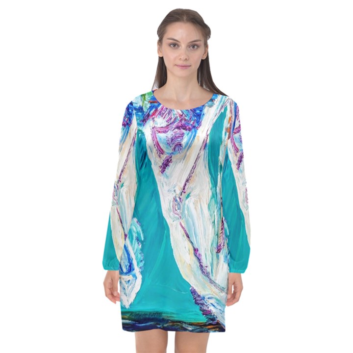 seascape Long Sleeve Chiffon Shift Dress 