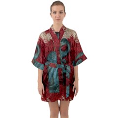 Birds Half Sleeve Satin Kimono  by bestdesignintheworld