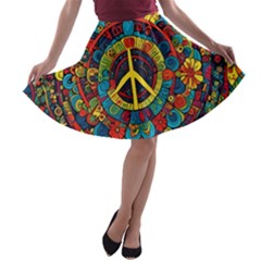 Peace Abstract Pattern Creative Drawing A-line Skater Skirt by Posterlux