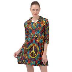 Peace Abstract Pattern Creative Drawing Mini Skater Shirt Dress by Posterlux