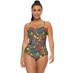 Shapes Pattern Retro Full Coverage Swimsuit by Posterlux