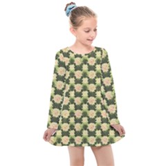 Retro 1880s Flowers Pattern 15 Kids  Long Sleeve Dress by violetheavensky