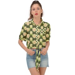 Retro 1880s Flowers Pattern 15 Tie Front Shirt  by violetheavensky