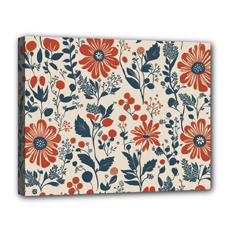 Retro Scandinavian Nordic Flowers Pattern Canvas 14  X 11  (stretched) by violetheavensky