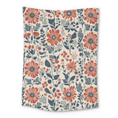 Retro Scandinavian Nordic Flowers Pattern Medium Tapestry by violetheavensky