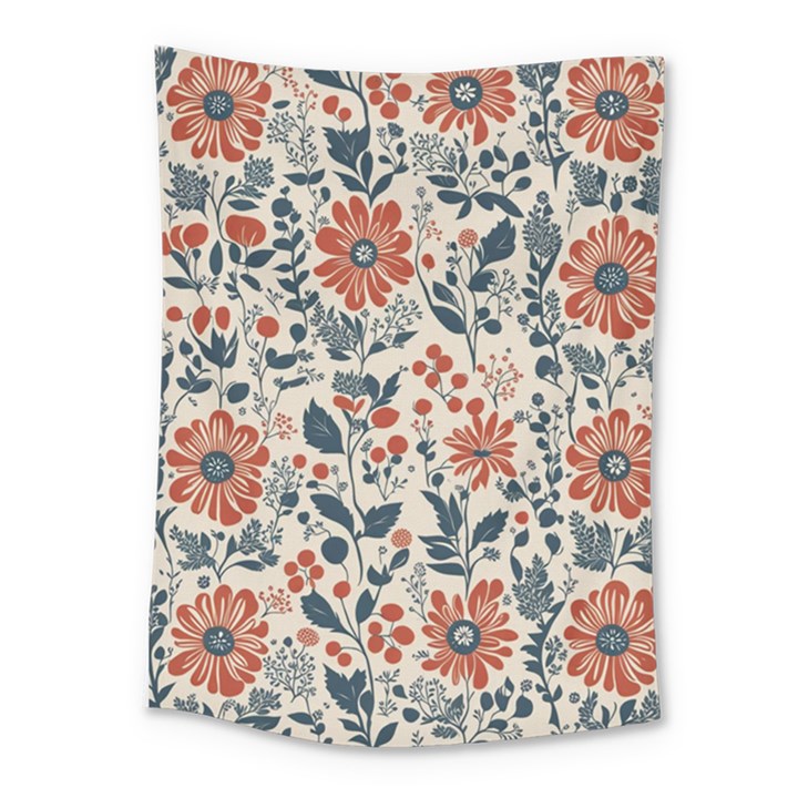 Retro Scandinavian Nordic Flowers Pattern Medium Tapestry