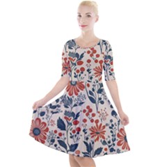 Retro Scandinavian Nordic Flowers Pattern Quarter Sleeve A-line Dress by violetheavensky