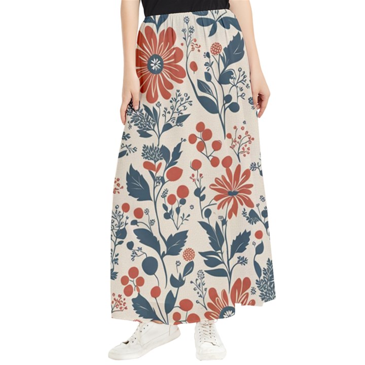 Retro Scandinavian Nordic Flowers Pattern Maxi Chiffon Skirt