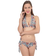 Retro Scandinavian Nordic Flowers Pattern Tie It Up Bikini Set by violetheavensky