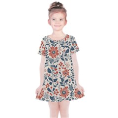 Retro Scandinavian Nordic Flowers Pattern Kids  Simple Cotton Dress by violetheavensky