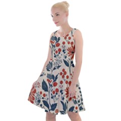 Retro Scandinavian Nordic Flowers Pattern Knee Length Skater Dress by violetheavensky