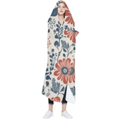 Retro Scandinavian Nordic Flowers Pattern Wearable Blanket by violetheavensky