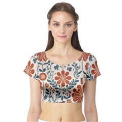 Retro Scandinavian Nordic Flowers Pattern 3 Short Sleeve Crop Top by violetheavensky