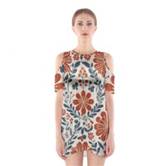 Retro Scandinavian Nordic Flowers Pattern 3 Shoulder Cutout One Piece Dress by violetheavensky