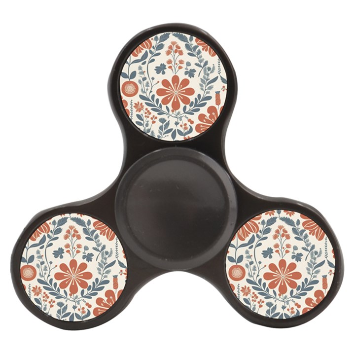 Retro Scandinavian Nordic Flowers Pattern 3 Finger Spinner