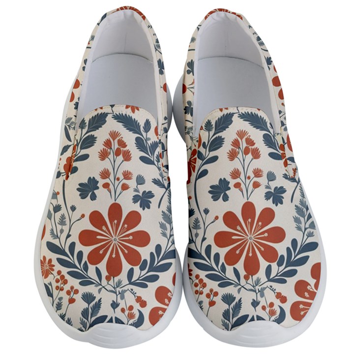 Retro Scandinavian Nordic Flowers Pattern 3 Men s Lightweight Slip Ons