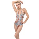 Retro Scandinavian Nordic Flowers Pattern 3 Plunging Cut Out Swimsuit View1