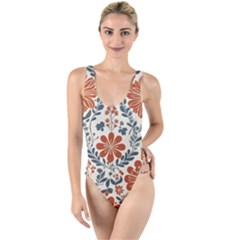 Retro Scandinavian Nordic Flowers Pattern 3 High Leg Strappy Swimsuit by violetheavensky