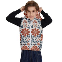 Retro Scandinavian Nordic Flowers Pattern 3 Kids  Stylish Hooded Puffer Vest by violetheavensky