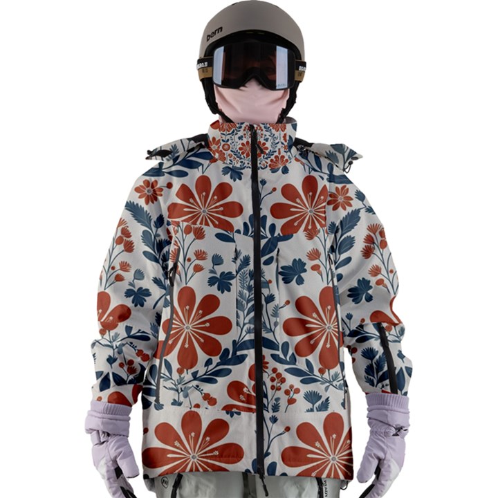 Retro Scandinavian Nordic Flowers Pattern 3 Women s Zip Ski and Snowboard Waterproof Breathable Jacket