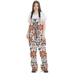 Retro Scandinavian Nordic Flowers Pattern 3 Women s Front Zip Ski And Snowboard Bib Pants by violetheavensky