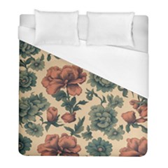 Victorian Beige And Teal Flower Pattern Duvet Cover (full/ Double Size) by violetheavensky