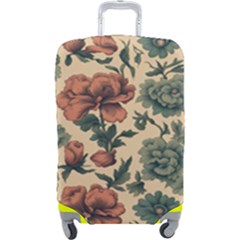 Victorian Beige And Teal Flower Pattern Luggage Cover (large) by violetheavensky