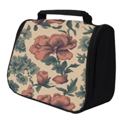 Victorian Beige And Teal Flower Pattern Full Print Travel Pouch (small) by violetheavensky