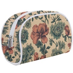 Victorian Beige And Teal Flower Pattern Make Up Case (large) by violetheavensky